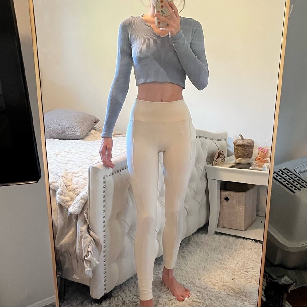 Fabletics white cream workout leggings
